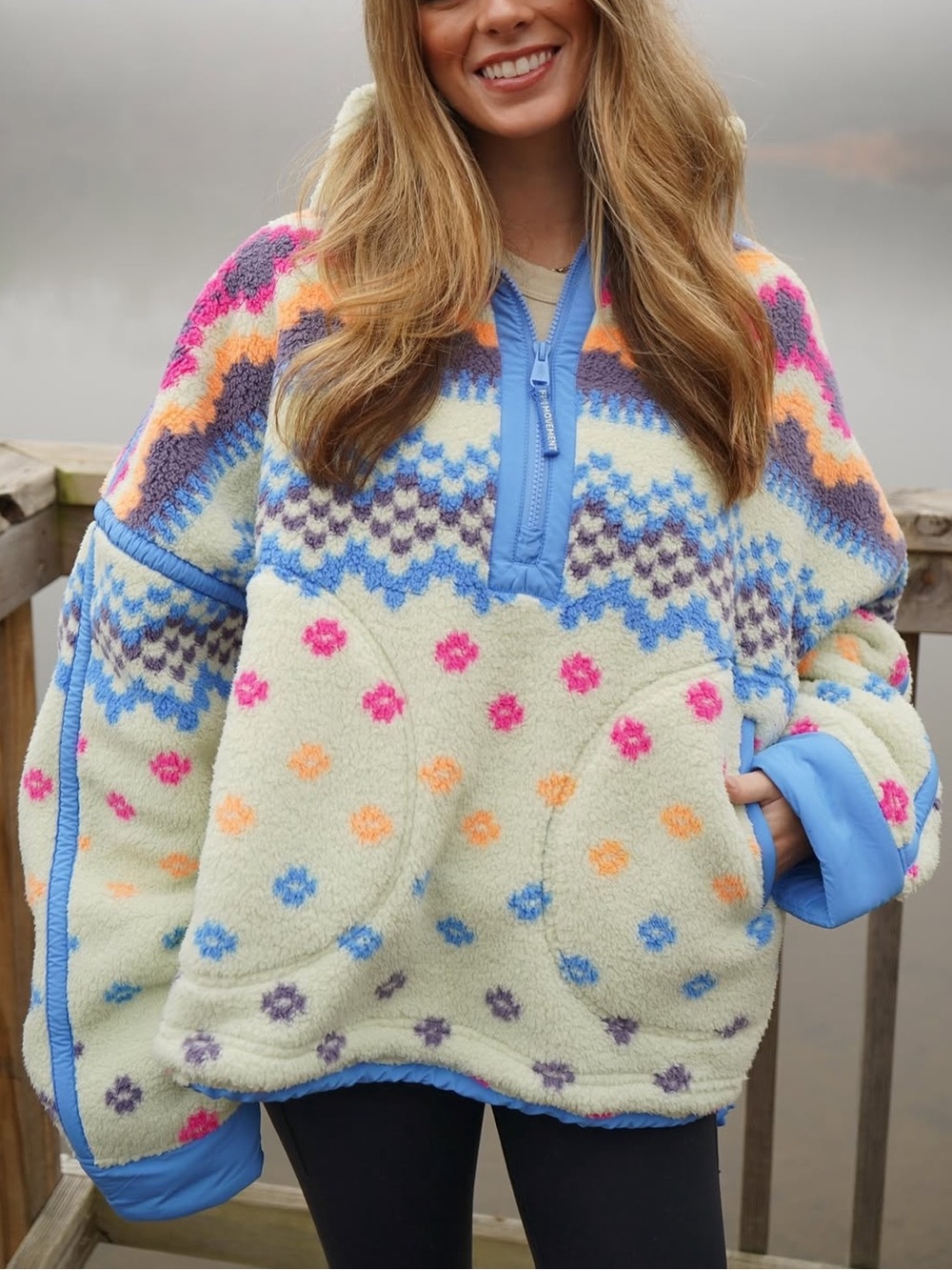 Free People FP Movement Mountain High Quarter Zip Fleece Isleknit Spring Mead